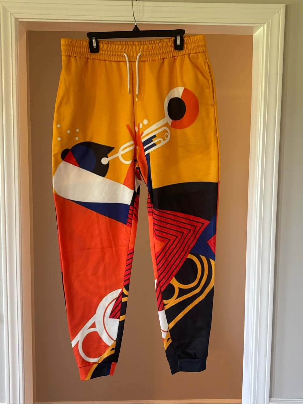 Men's Abstract Yellow & Orange Color Block Jazz Graphic Joggers